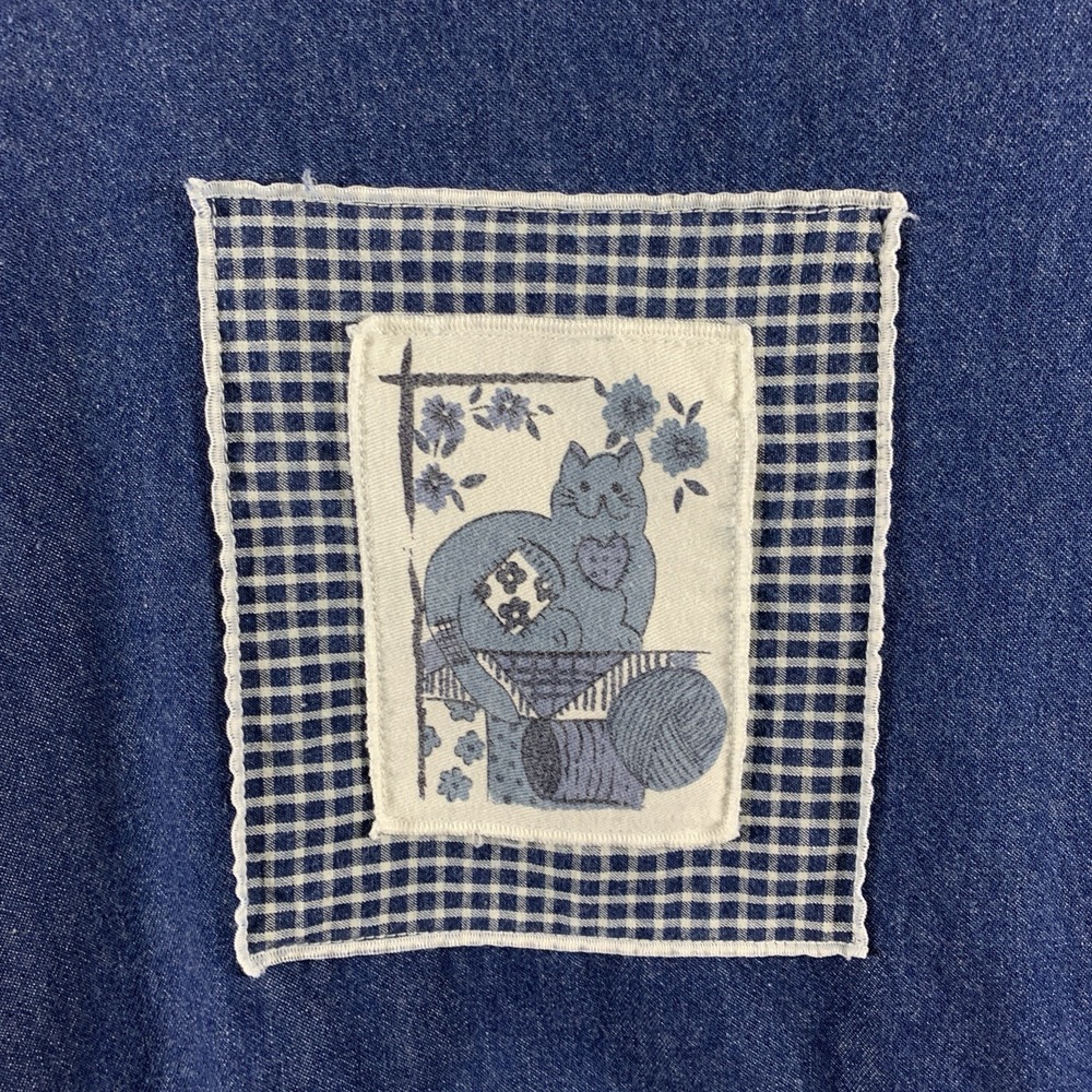 Vintage 90s Womens Cat Denim Tie Back Maxi Dress Sz L Cottage Country Homestead - Picture 4 of 14